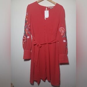 Chic Red Embroidered Mini Dress